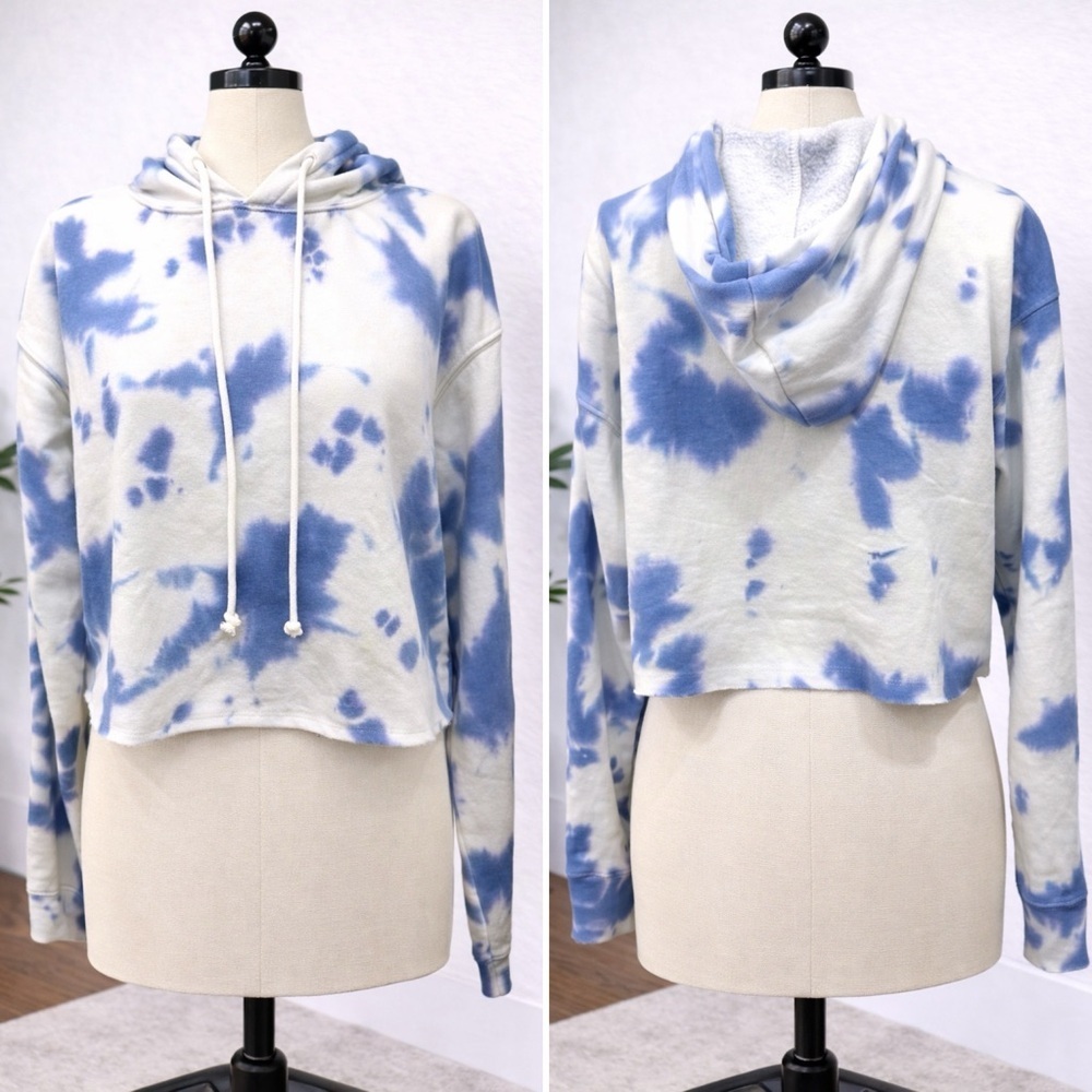 104 Wild Fable | EUC Cotton Blue White Tie-Dye Cropped Hoodie Sweatshirt (XS/S) - Picture 2 of 10